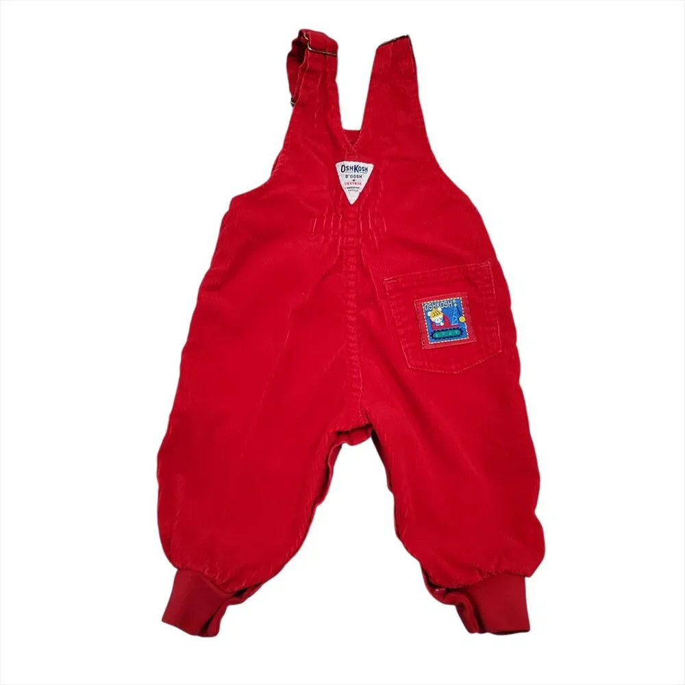 OshKosh B'Gosh Vintage Baby Corduroy Overalls Red 6-9 Months Vestbak USA